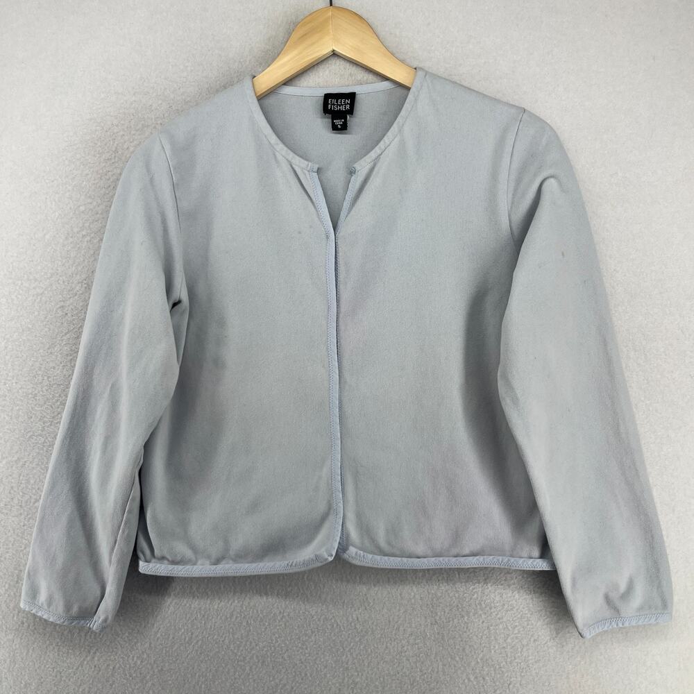 EILEEN FISHER Jacket S Heavy Brushed Cotton Jersey Blazer Snap Front Blue